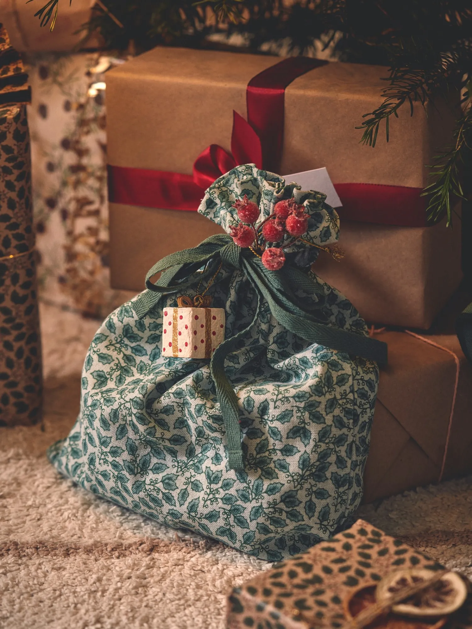 Clearance Gavepose Av Tekstil JuleInnpakning|Gaveposer